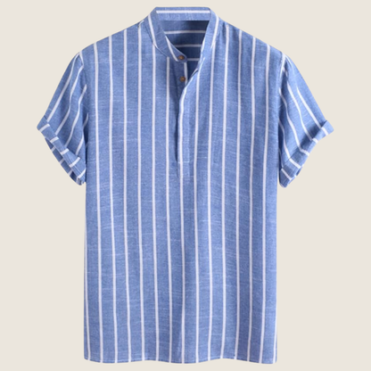 Herren Kurzarmshirt Vertikalstreifen Stehkragen - Norvielle