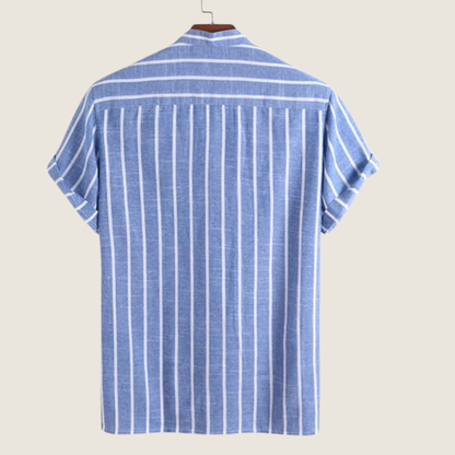 Herren Kurzarmshirt Vertikalstreifen Stehkragen