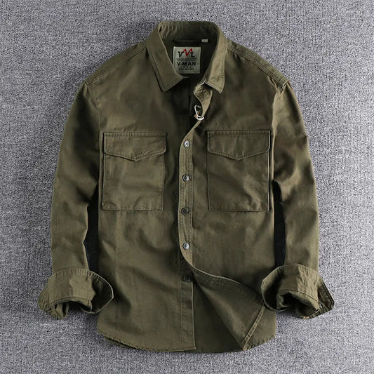 Albert Herren Freizeitshirt Doppel-Tasche Knopfleiste Baumwolle Blau - Norvielle