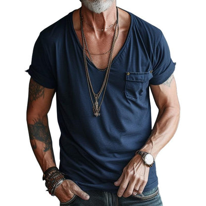 Herren T-Shirt Rundhalsausschnitt Taschen Weiß - Norvielle