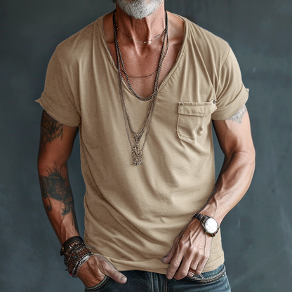 Herren T-Shirt Rundhalsausschnitt Taschen Weiß