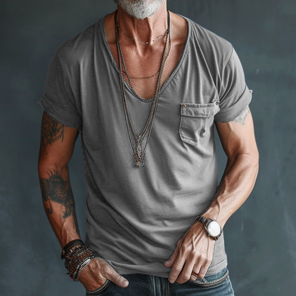 Herren T-Shirt Rundhalsausschnitt Taschen Weiß