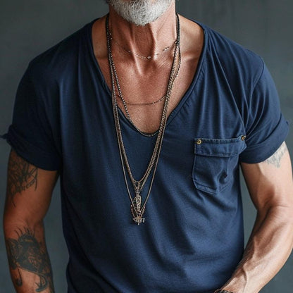 Herren T-Shirt Rundhalsausschnitt Taschen Weiß