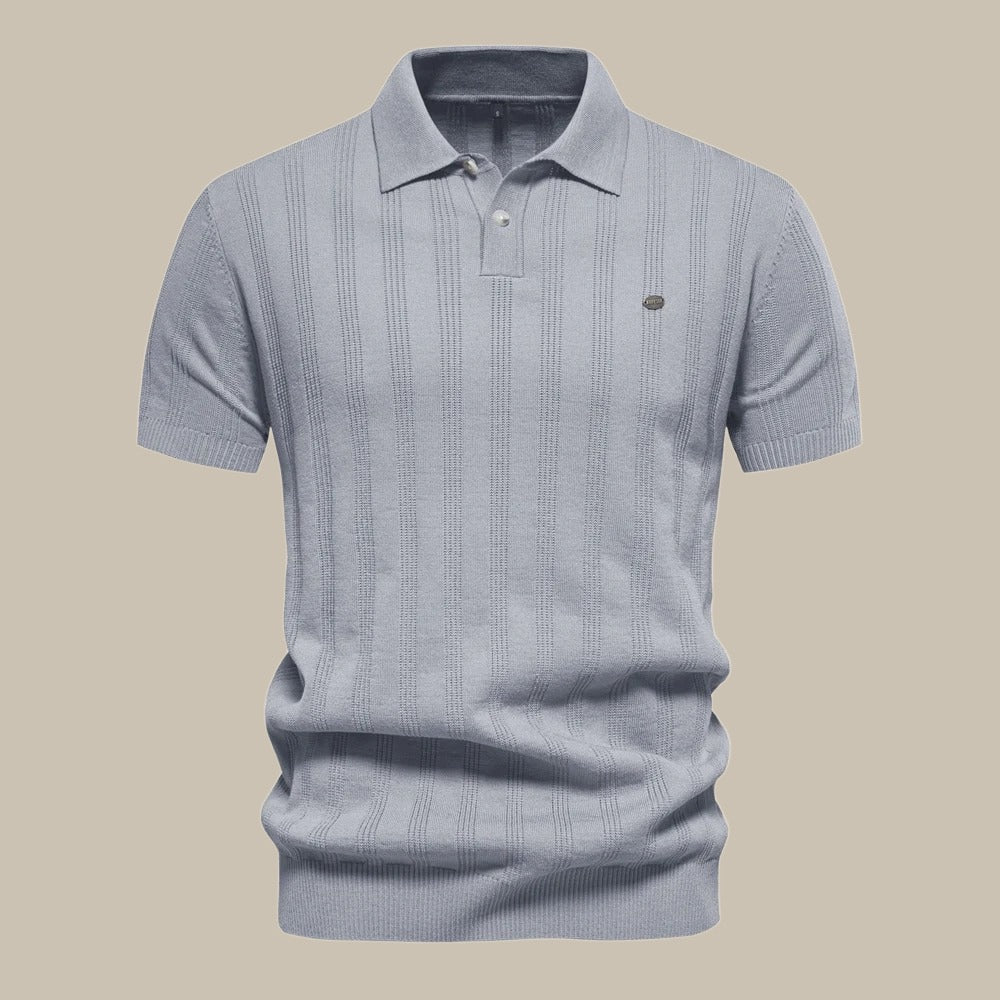 Herren Polo Strickshirt Knopf V-Ausschnitt Weiß