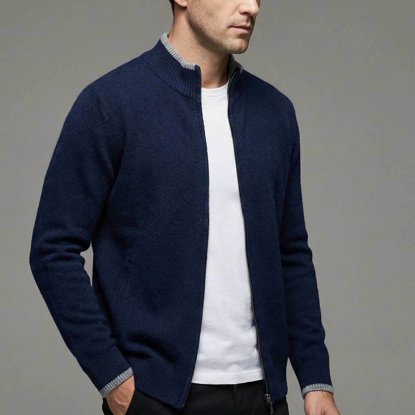 Herren Strickjacke Mit Reißverschluss Stehkragen