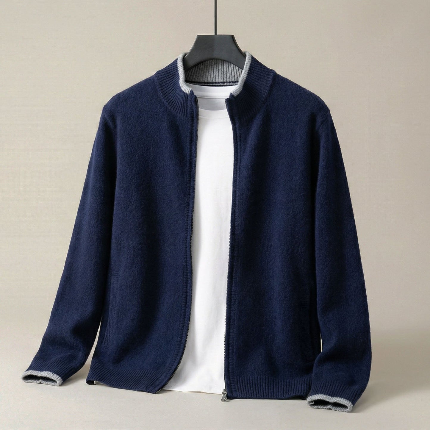 Herren Strickjacke Mit Reißverschluss Stehkragen