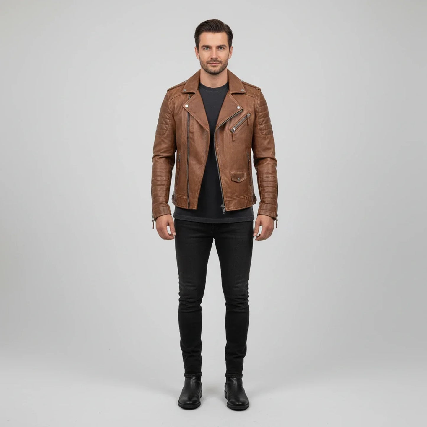 Herren Lederjacke Winter Zip-Up
