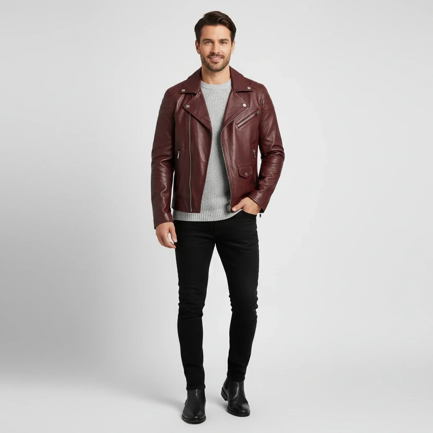 Herren Lederjacke Winter Zip-Up