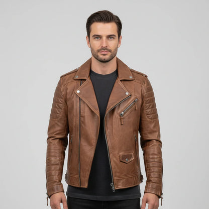 Herren Lederjacke Winter Zip-Up