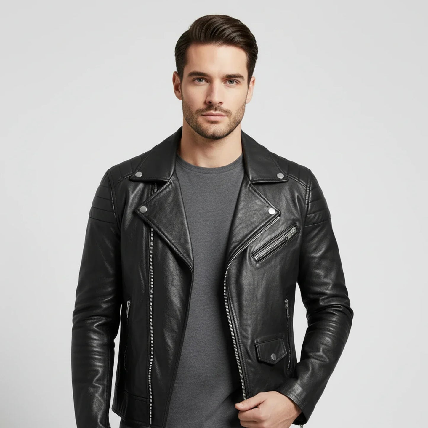 Herren Lederjacke Winter Zip-Up