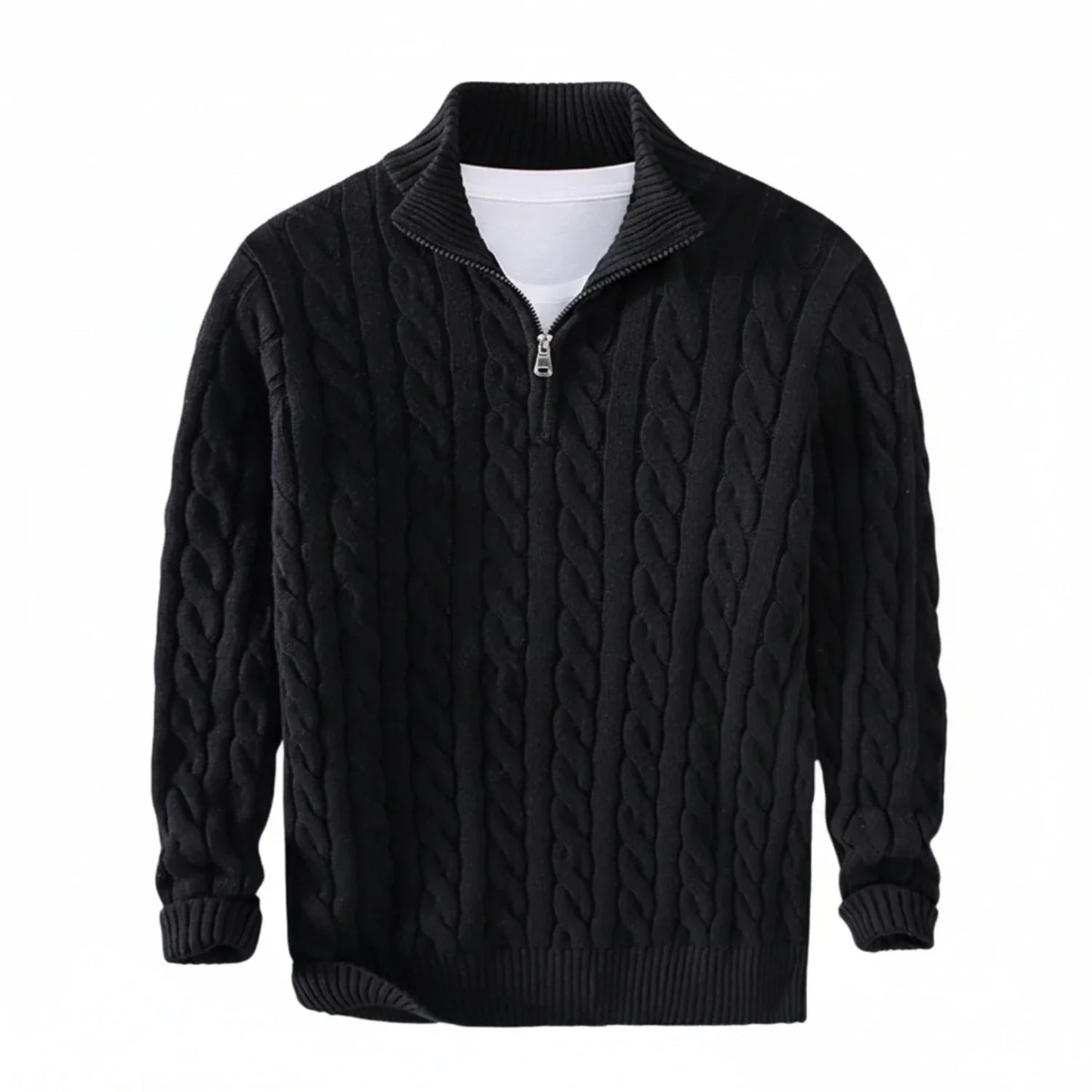 Herren Zopfmuster Pullover Halbzipper