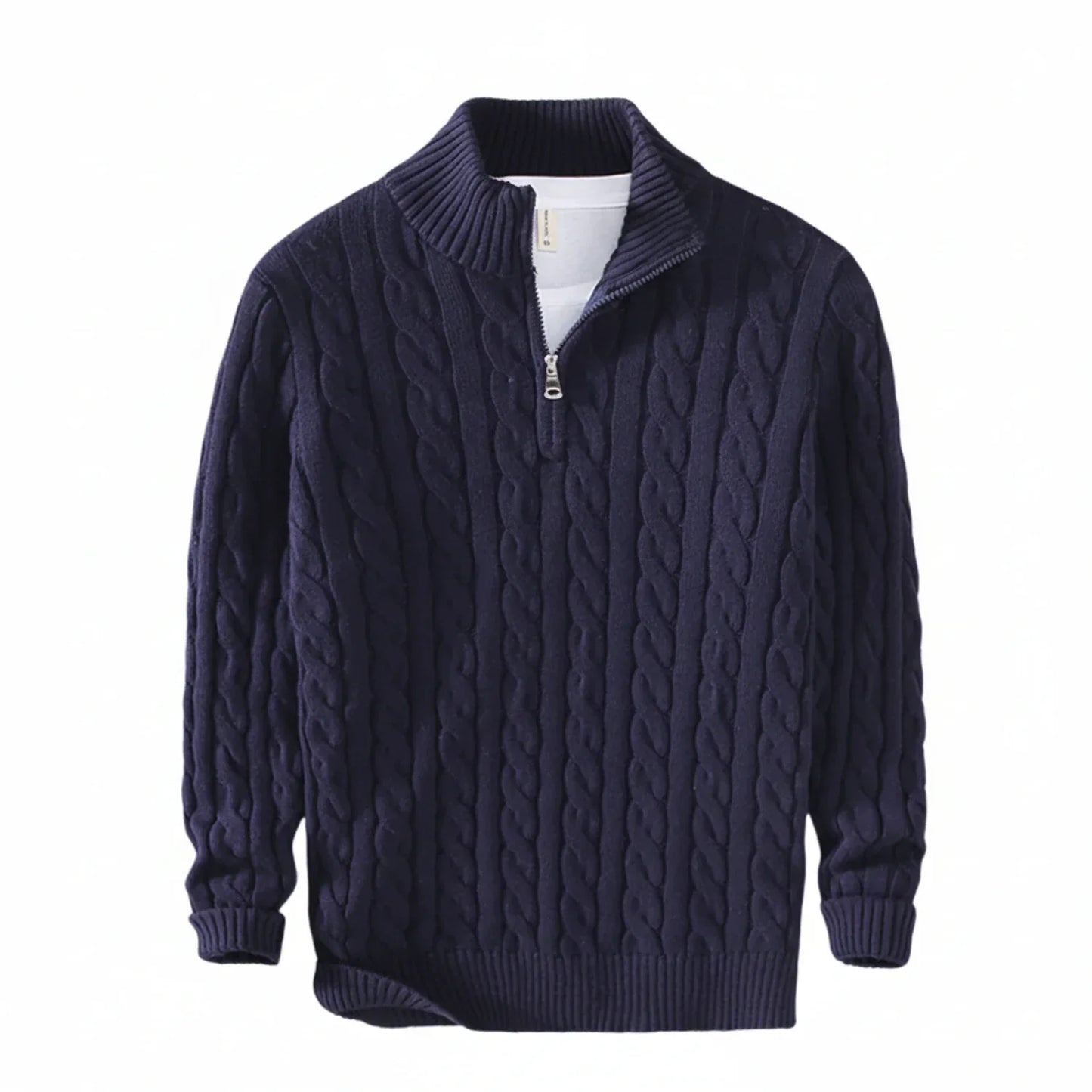 Herren Zopfmuster Pullover Halbzipper