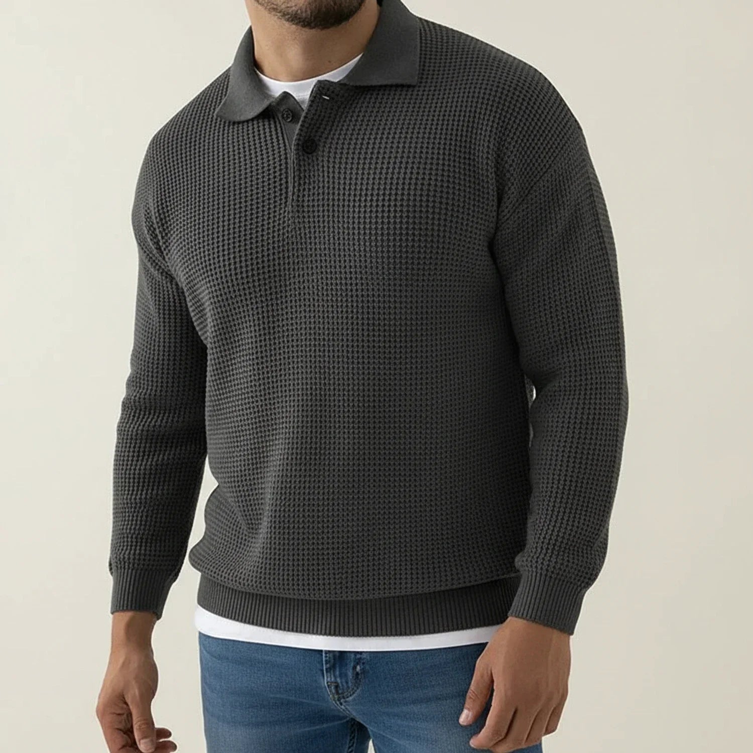 Herren Strukturierter Pullover Knopfkragen - Norvielle