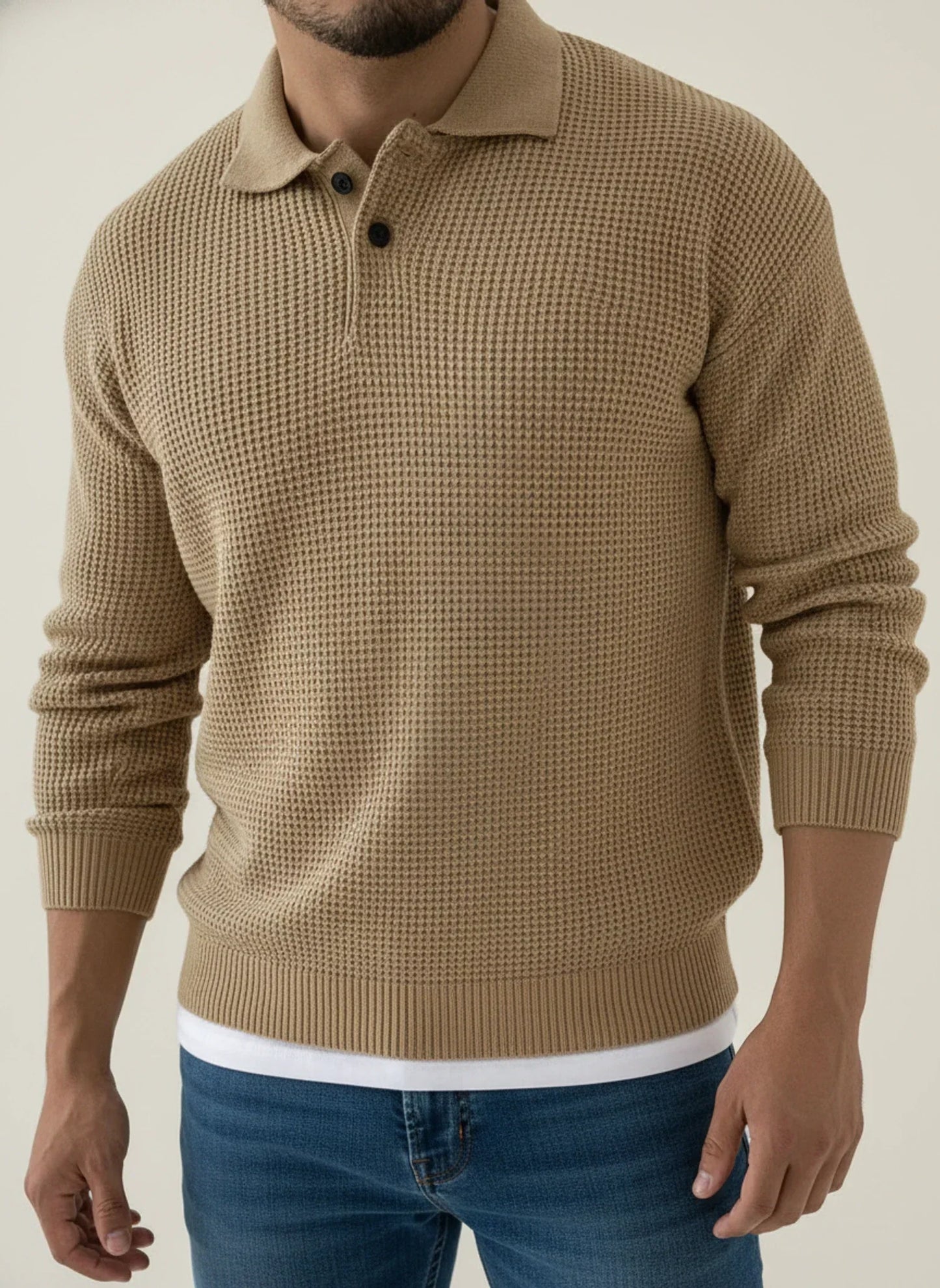 Herren Strukturierter Pullover Knopfkragen