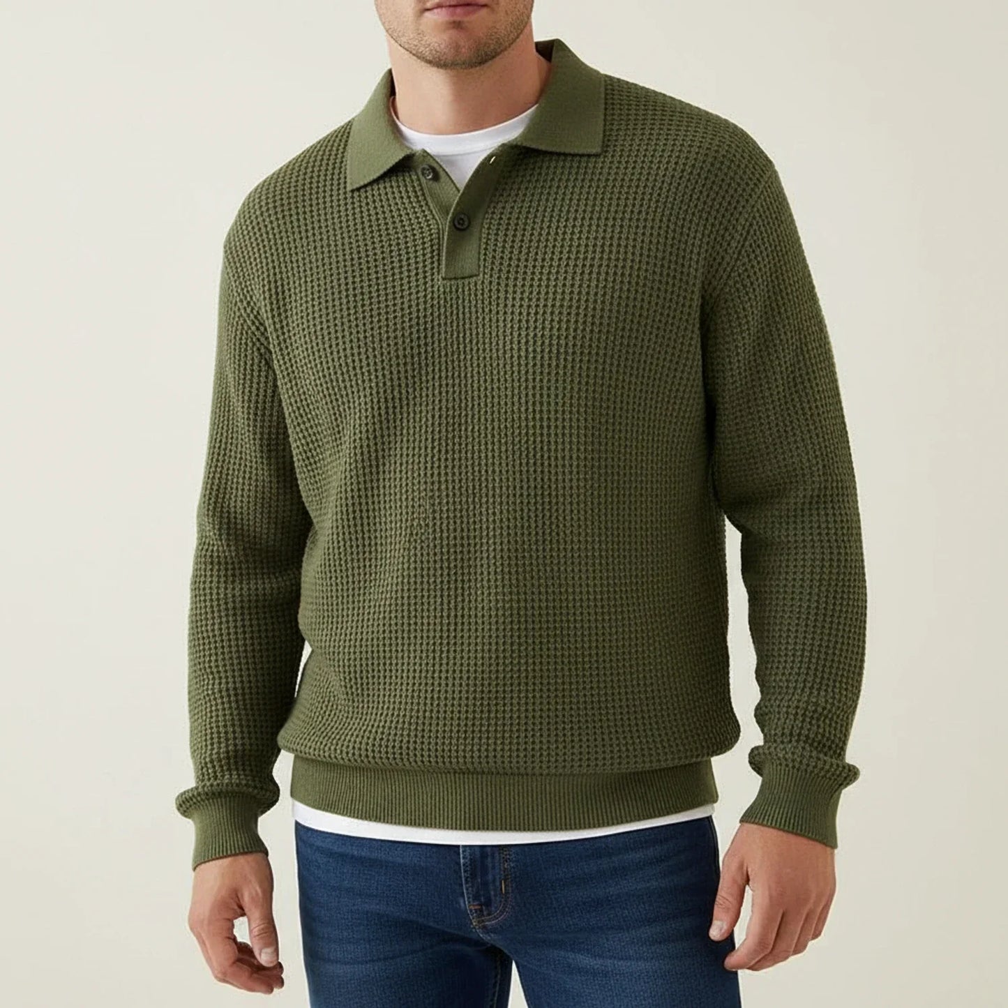 Herren Strukturierter Pullover Knopfkragen