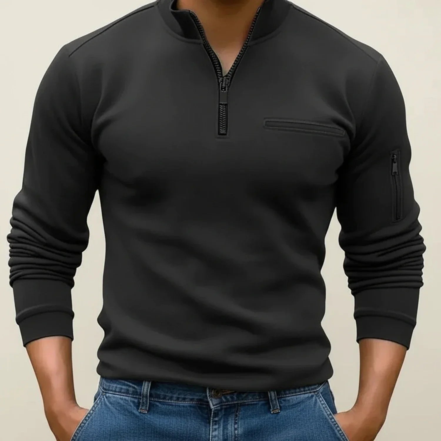 Herren Langarmpullover Viertelreißverschluss - Norvielle