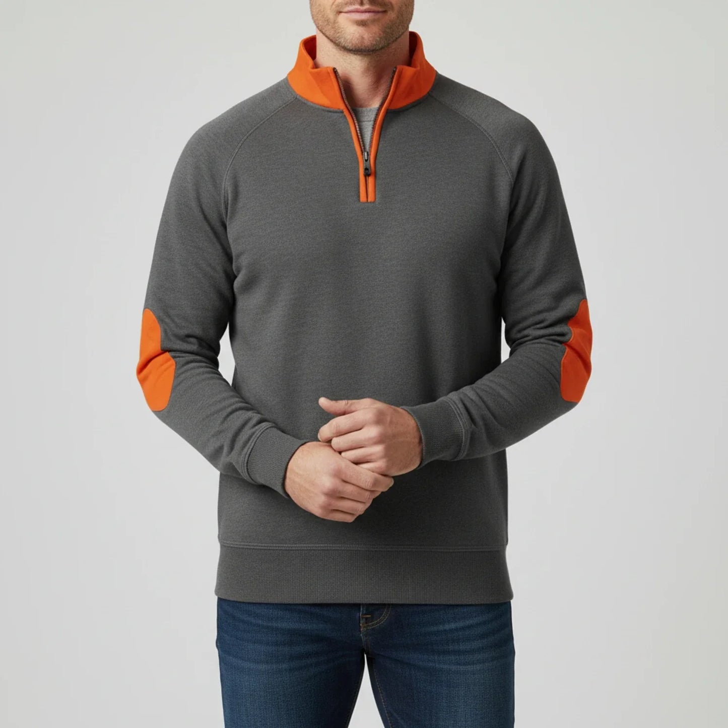 Herren Kontrastpullover Viertelreißverschluss
