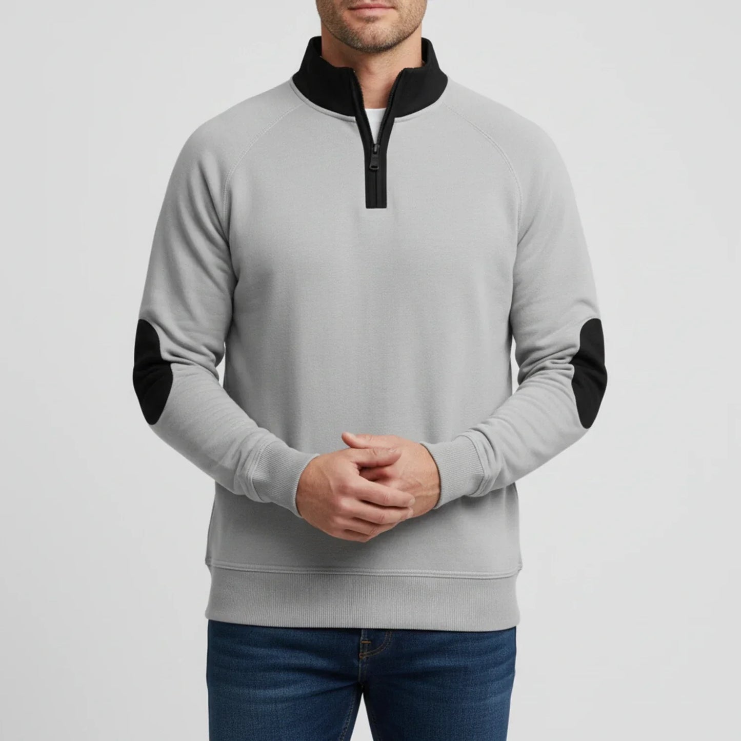 Herren Kontrastpullover Viertelreißverschluss