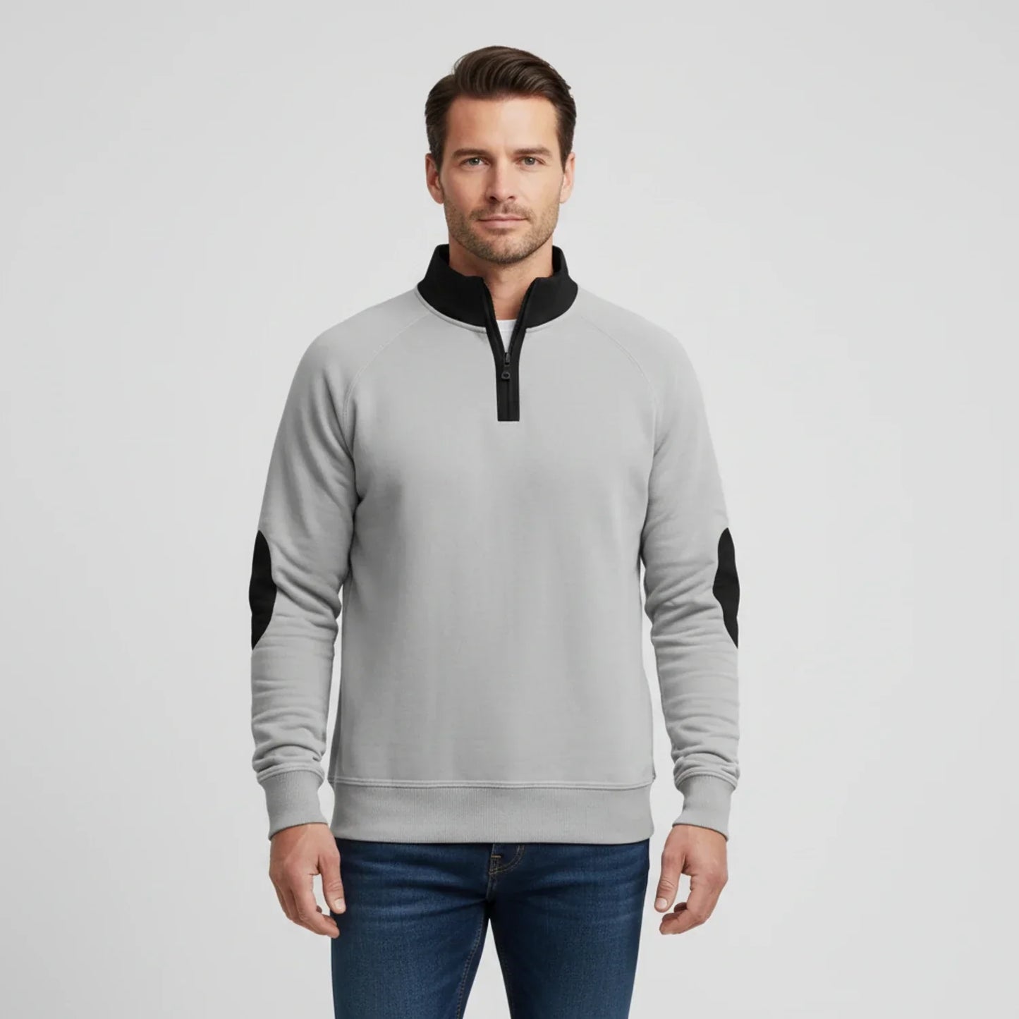 Herren Kontrastpullover Viertelreißverschluss