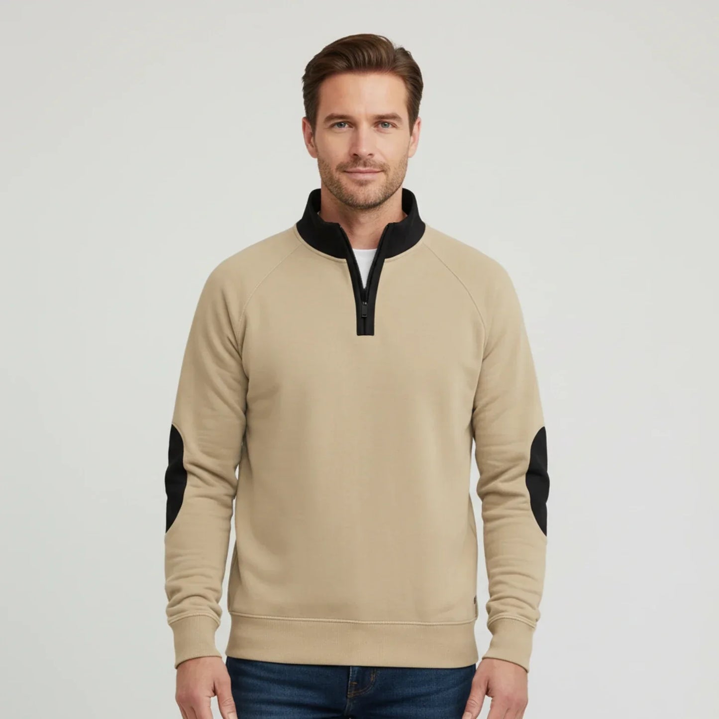 Herren Kontrastpullover Viertelreißverschluss