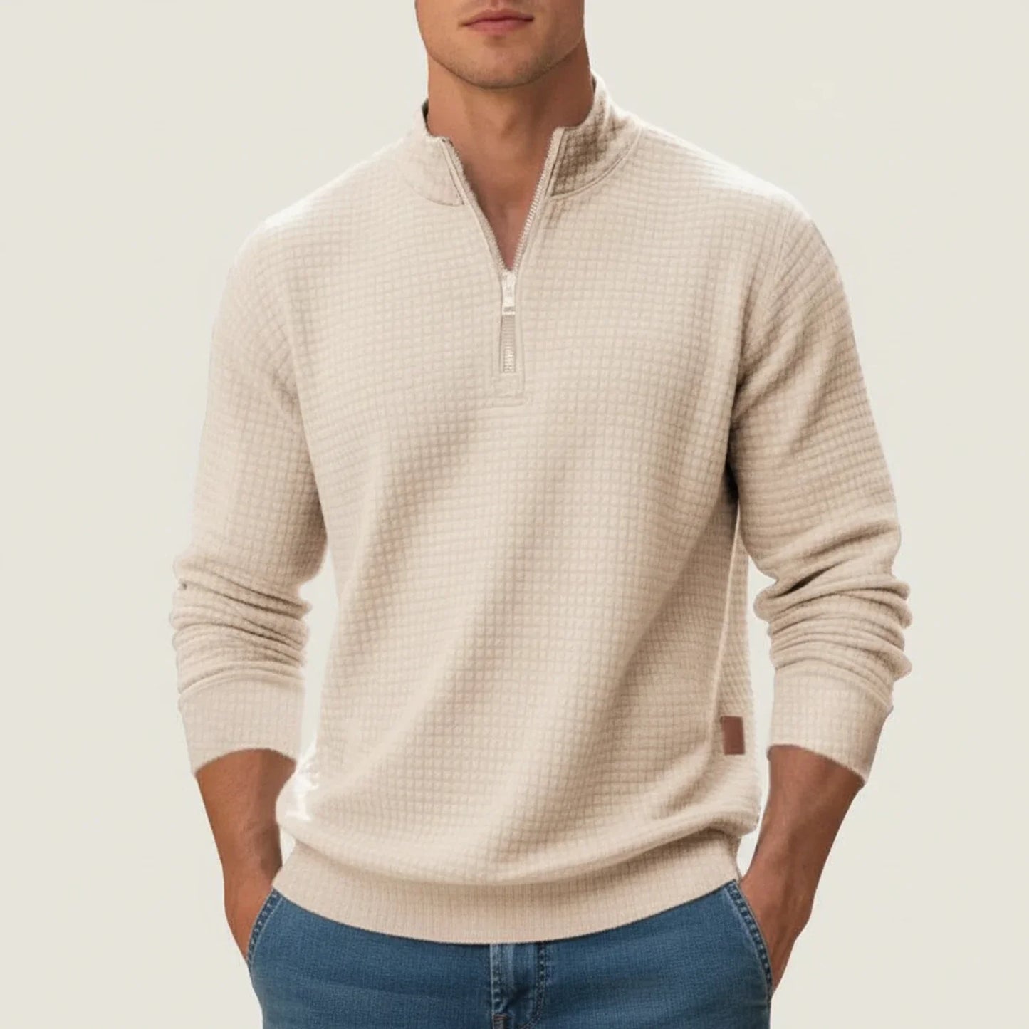 Herren Strukturierter Pullover Viertelreißverschluss