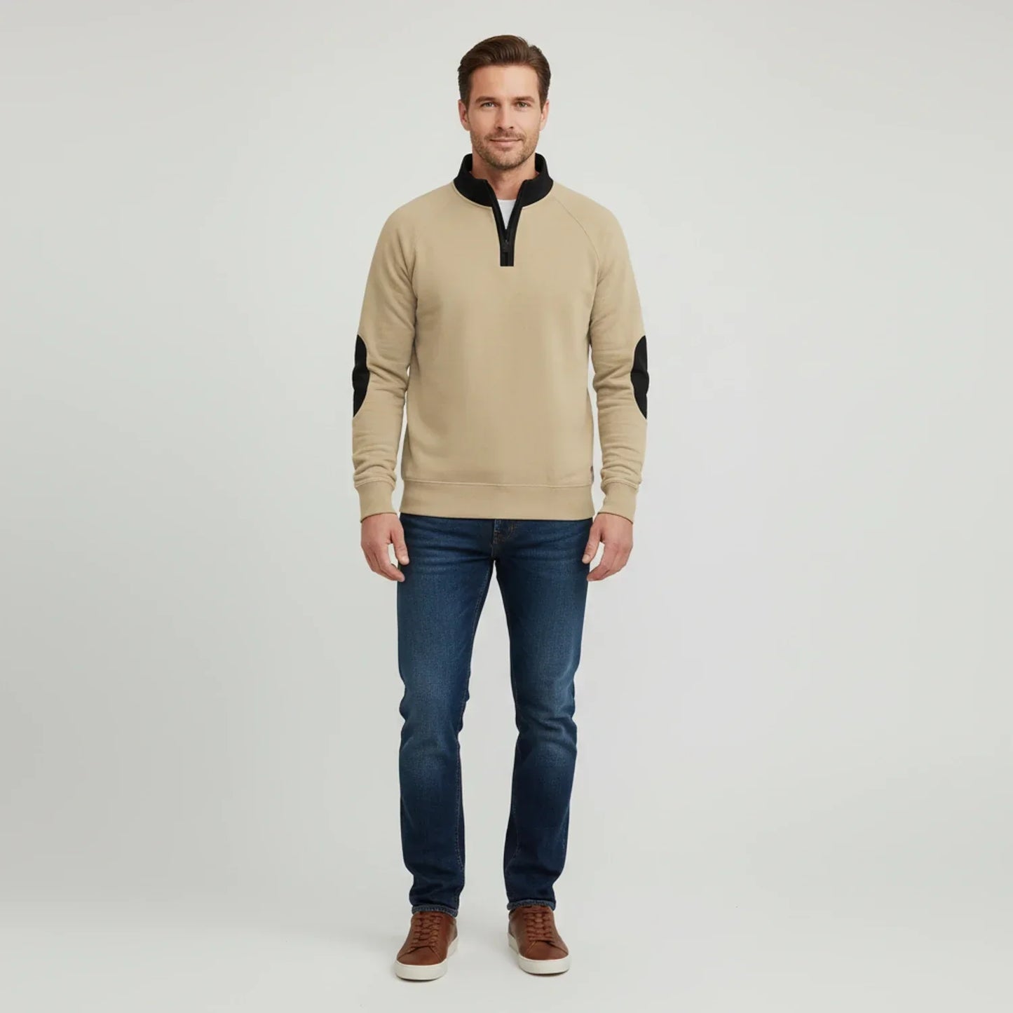 Herren Kontrastpullover Viertelreißverschluss