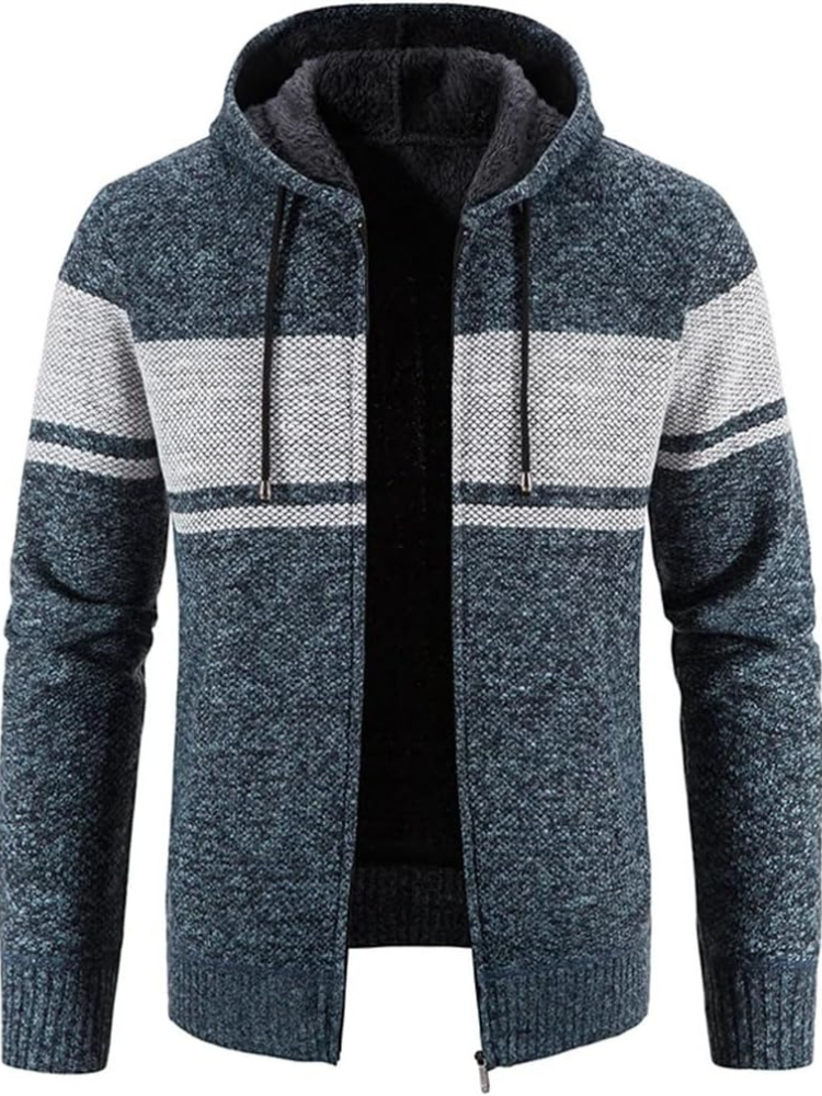 Herren Winter-Kapuzenjacke Reißverschluss Streifen - Norvielle