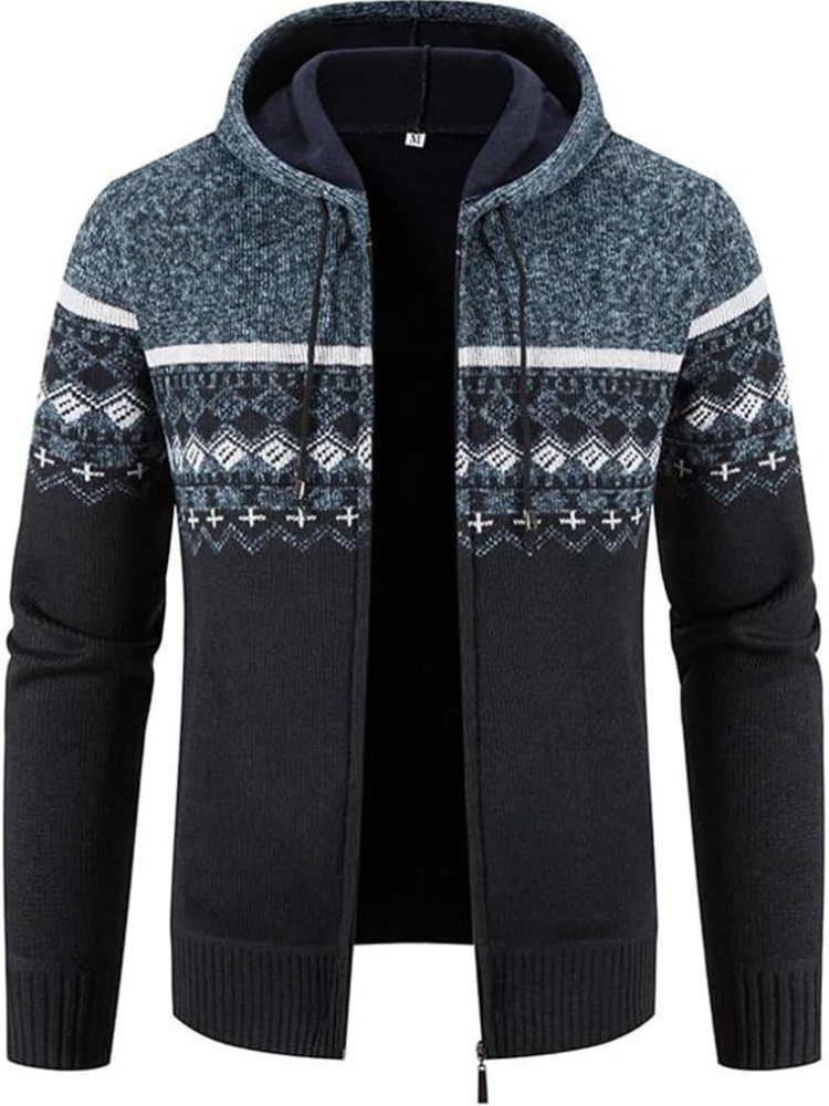 Herren Winter-Kapuzenjacke Reißverschluss Streifen