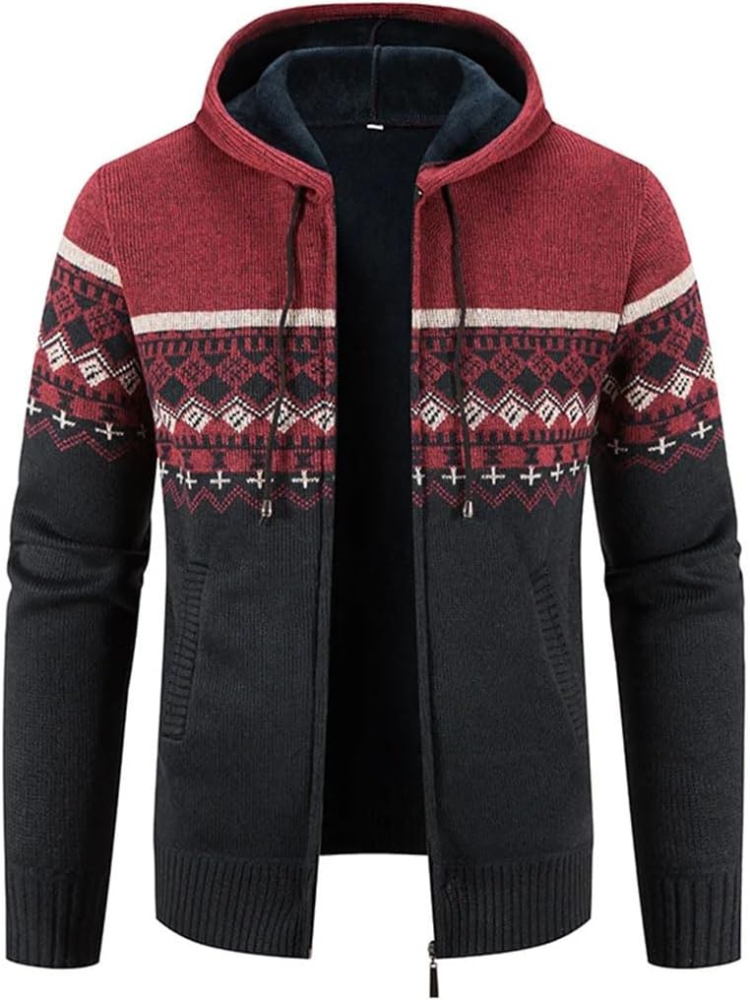 Herren Winter-Kapuzenjacke Reißverschluss Streifen