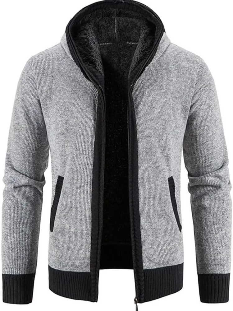 Herren Winter-Kapuzenjacke Reißverschluss Streifen