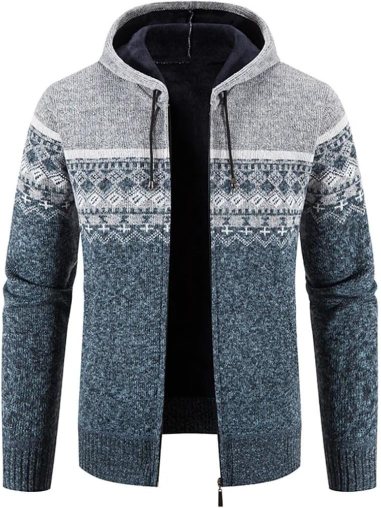 Herren Winter-Kapuzenjacke Reißverschluss Streifen