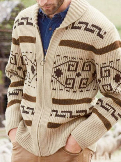 Herren Strickjacke mit Schalkragen Muster grau