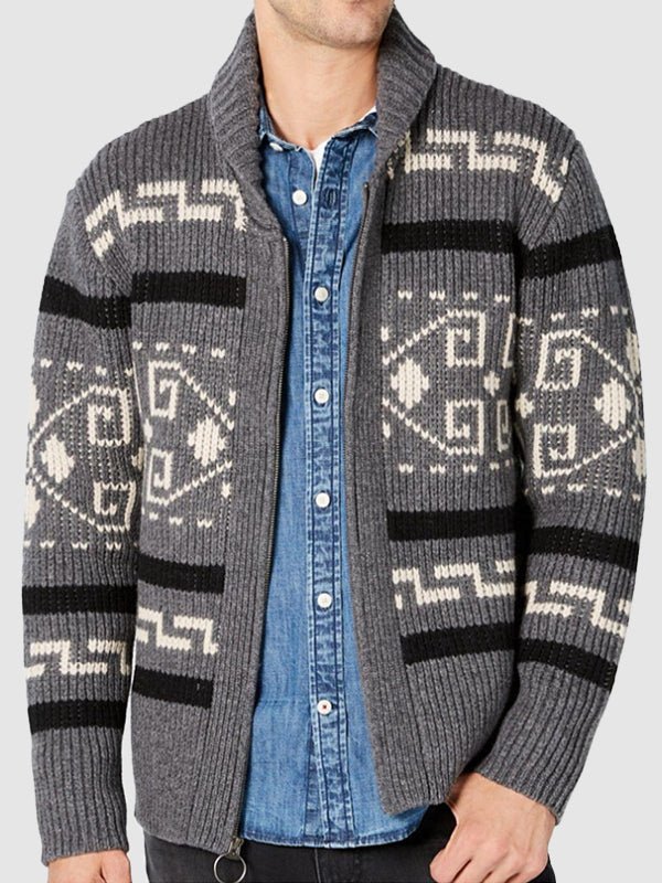 Herren Strickjacke mit Schalkragen Muster grau