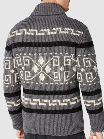 Herren Strickjacke mit Schalkragen Muster grau