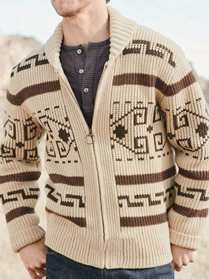 Herren Strickjacke mit Schalkragen Muster grau