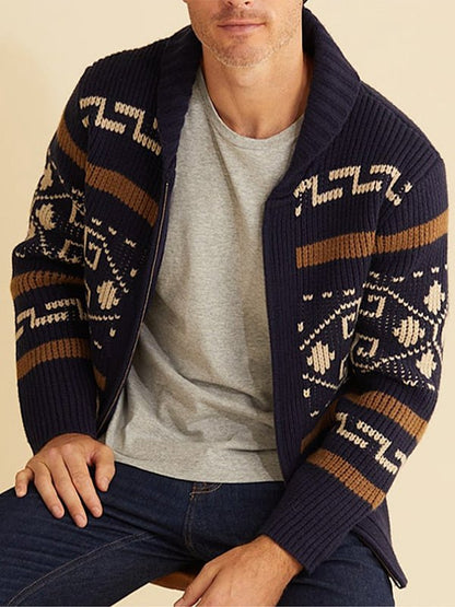 Herren Strickjacke mit Schalkragen Muster grau