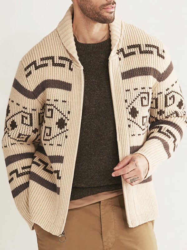 Herren Strickjacke mit Schalkragen Muster grau - Norvielle