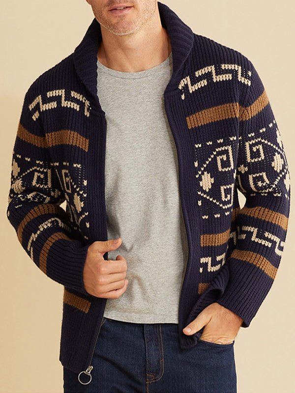 Herren Strickjacke mit Schalkragen Muster grau