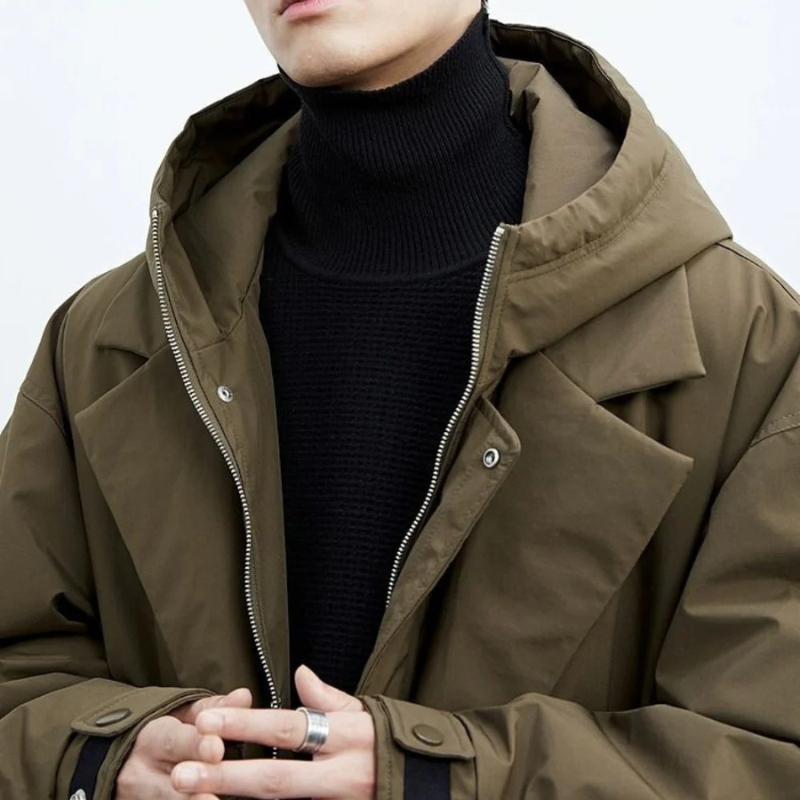 Herren Trenchcoat Lang Wasserdicht Warm Wetterfest Mit Kapuze