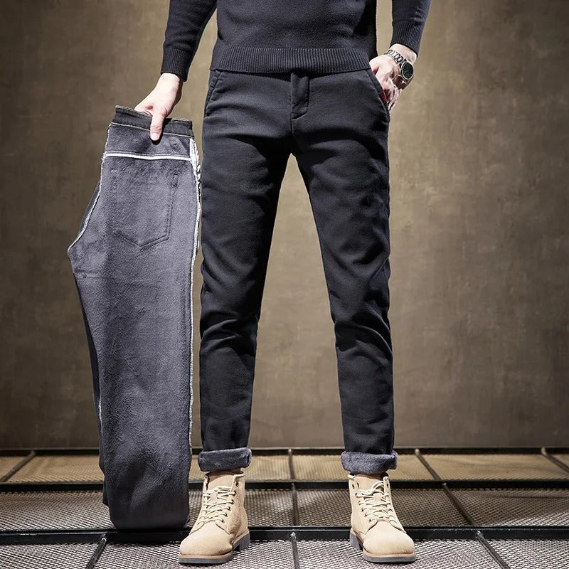 Herren Cordhose Slim Fit Fleece-Futter Warm Schwarz - Norvielle