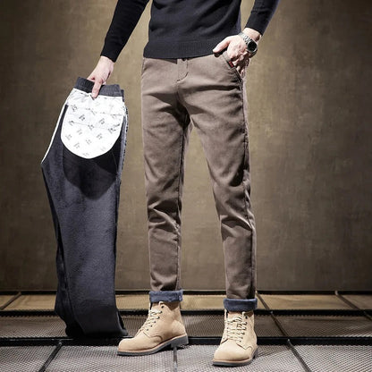 Herren Cordhose Slim Fit Fleece-Futter Warm
