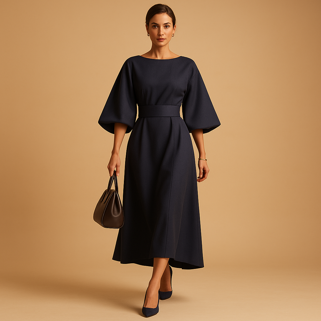 Damen Midikleid mit Taillenbanddetail