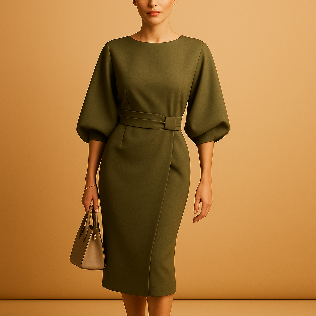 Damen Midikleid mit Taillenbanddetail
