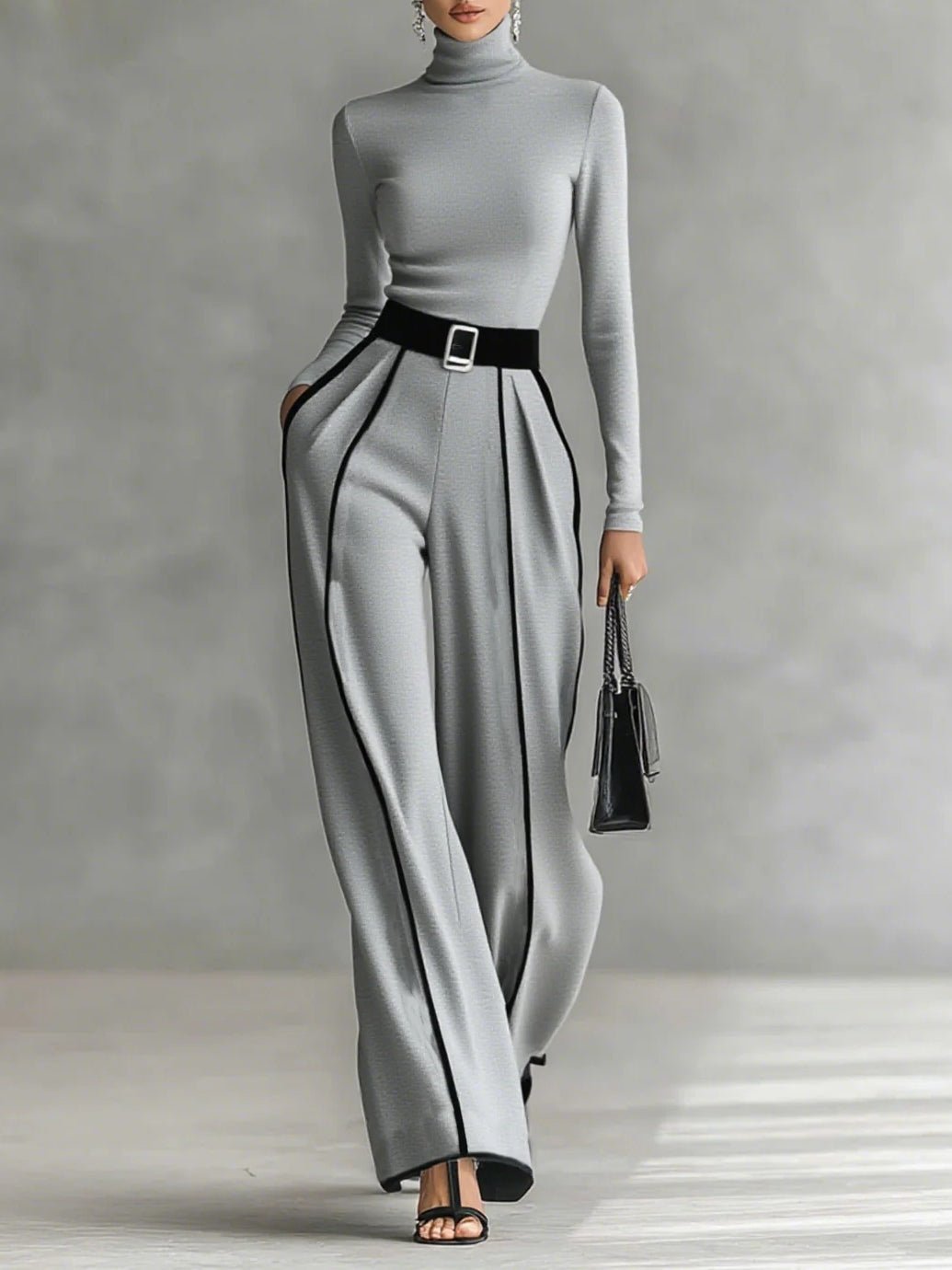 Milou Damen Set Rollkragenoberteil Weite Hose