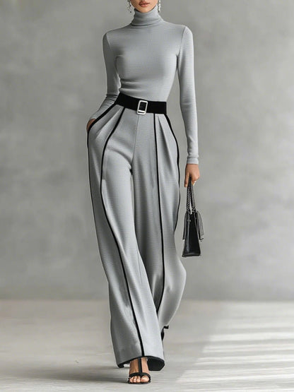Milou Damen Set Rollkragenoberteil Weite Hose