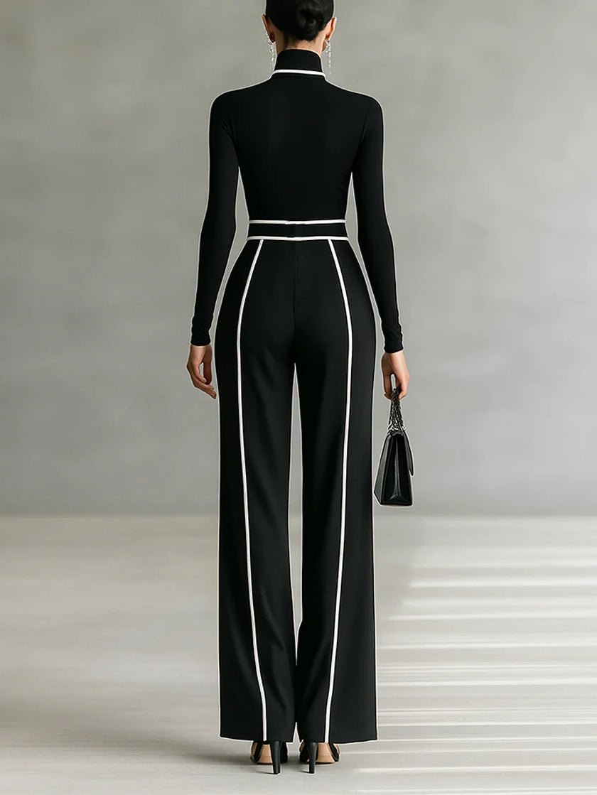 rückenansicht damen set mit hoher taille und weitem bein