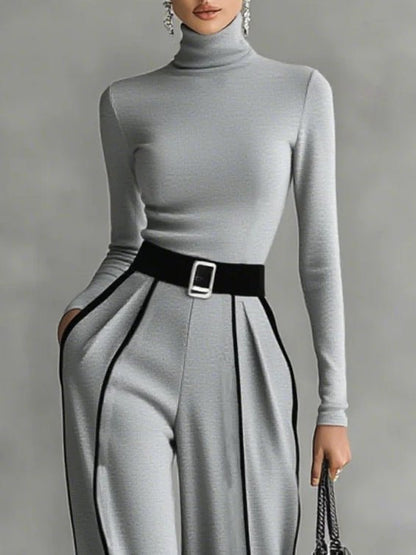 Milou Damen Set Rollkragenoberteil Weite Hose