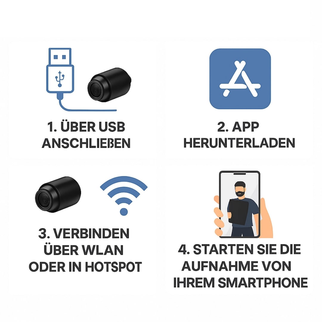 Kleine HD-Kamera mit Bewegungserkennung und App-Steuerung