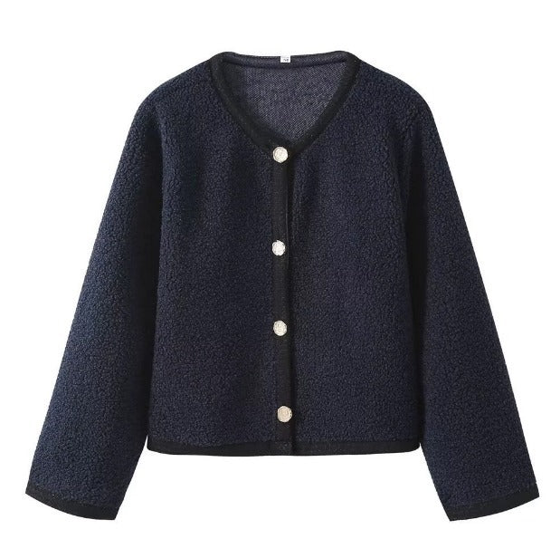 Damen Teddy Cardigan Weiches Strickmaterial Mit Knöpfen