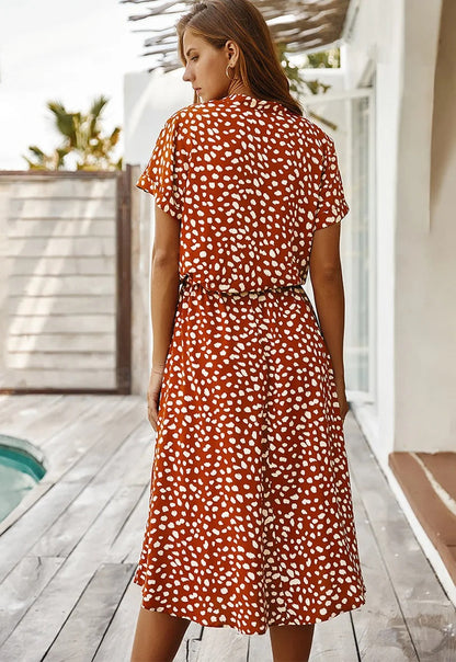 Damen Midikleid V-Ausschnitt Kurzärmelig Bequem Sommerlich